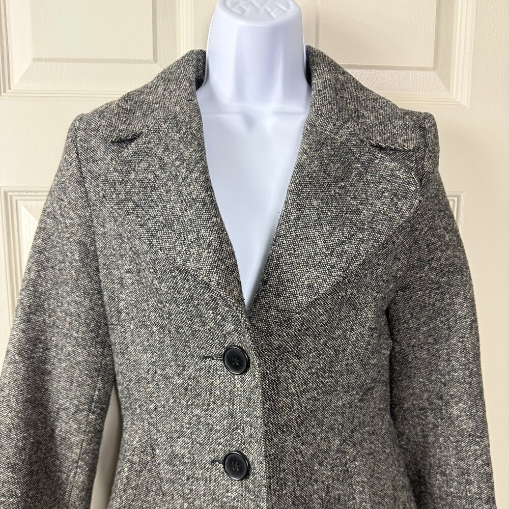 H&M Grey Herringbone Wool-Blend Long Coat Size 34